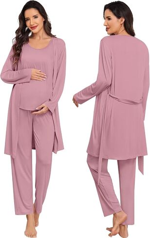 SWOMOG Women Maternity Nursing Robe Set 3 PCS Labor Delivery Breastfeeding Pajama Postpartum Pjs for Hospital Pregnancy in Saudi Arabia