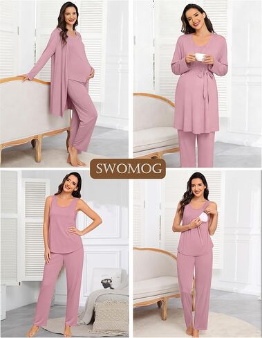 SWOMOG Women Maternity Nursing Robe Set 3 PCS Labor Delivery Breastfeeding Pajama Postpartum Pjs for Hospital Pregnancy in Saudi Arabia
