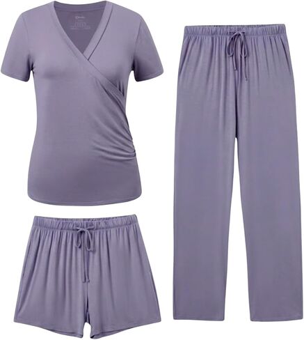 PATPAT 3-Piece Maternity Nursing Pajamas, Pregnancy to Postpartum Breastfeeding Pjs with Pockets, Soft Sleepwear, S-XXL in Kuwait