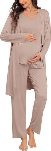 SWOMOG Women Maternity Nursing Robe Set 3 PCS Labor Delivery Breastfeeding Pajama Postpartum Pjs for Hospital Pregnancy in Kuwait