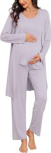 SWOMOG Women Maternity Nursing Robe Set 3 PCS Labor Delivery Breastfeeding Pajama Postpartum Pjs for Hospital Pregnancy in Saudi Arabia