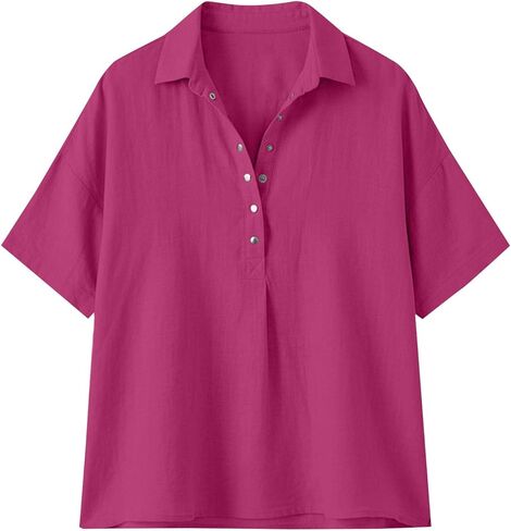 GOKKILRW Womens Cotton Linen Collared Shirt Button V-Neck Short Sleeve Summer Loose Fit Tops Casual Dressy Work Polo Shirts in Saudi Arabia