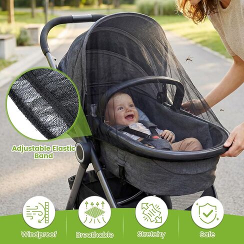 Orzbow 3 Pack Mosquito Net for Stroller | Universal Baby Mosquito Net for Strollers, Car Seats, Bassinets, Cradles, Playards, Pack N Plays and Mini Cribs, Baby Summer Travel Essentials, Black in Saudi Arabia