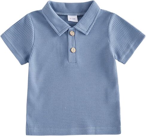 BULINGNA Toddler Baby Boy Summer Golf T-Shirt Top Waffle Knit Short Sleeve Turn Down Collar Polo Shirt 1-5T in Saudi Arabia
