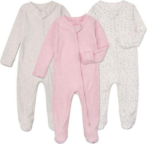 Aablexema Baby Footie Pajamas with Mittens - 3Pcs Infant Cotton Footed One Piece Sleepwear Outfits in Kuwait