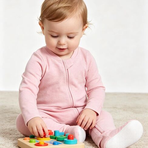 Aablexema Baby Footie Pajamas with Mittens - 3Pcs Infant Cotton Footed One Piece Sleepwear Outfits in Kuwait