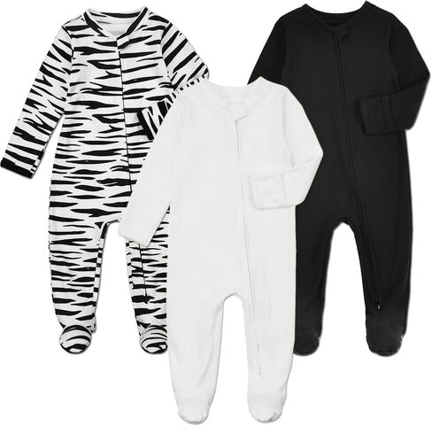 بيجامة Aablexema Baby Footie مع قفازات - 3 قطع ملابس نوم للرضع من القطن قطعة واحدة in Kuwait