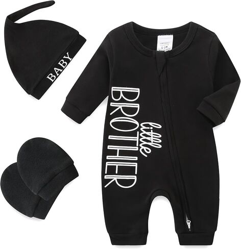Babymine Baby Boy Clothes Little Brother Newborn Outfit 0-3 Months Coming Home Romper with Mittens and Hat in Kuwait