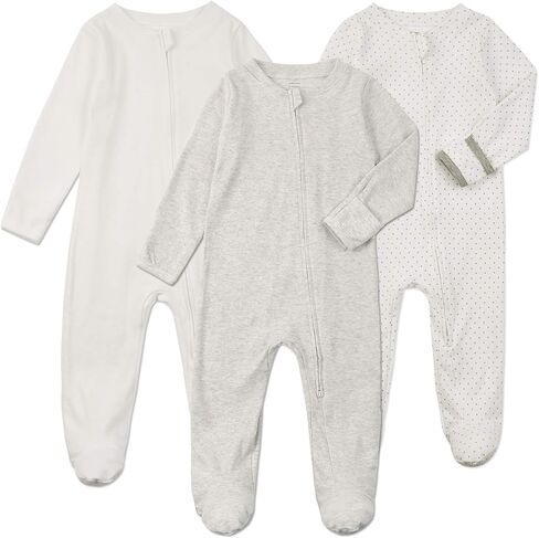 Aablexema Baby Footie Pajamas with Mittens - 3Pcs Infant Cotton Footed One Piece Sleepwear Outfits in Kuwait