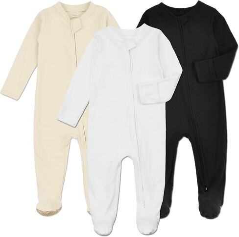 Aablexema Baby Footie Pajamas with Mittens - 3Pcs Infant Cotton Footed One Piece Sleepwear Outfits in Kuwait