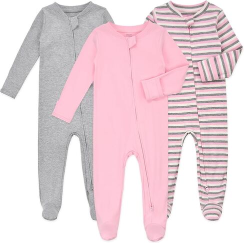 Aablexema Baby Footie Pajamas with Mittens - 3Pcs Infant Cotton Footed One Piece Sleepwear Outfits in Kuwait