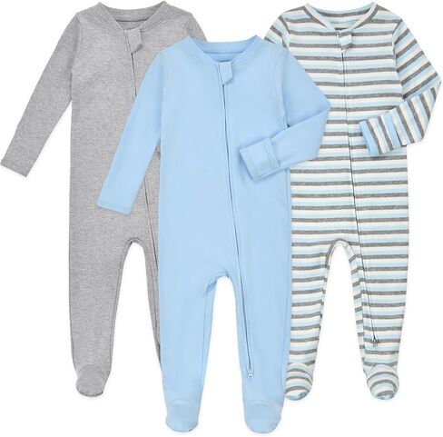 Aablexema Baby Footie Pajamas with Mittens - 3Pcs Infant Cotton Footed One Piece Sleepwear Outfits in Kuwait