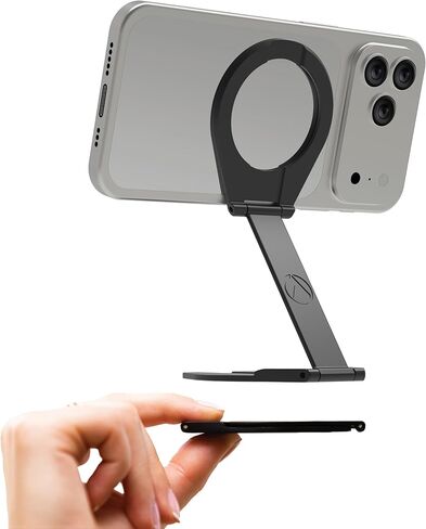 Aerostand: أنحف حامل لحافظات MagSafe وMagSafe PopSockets® - يناسب أي جيب أو محفظة أو صينية طائرة. يوسع 30X، سبائك الزنك التكتيكية، ويشمل حقيبة السفر. - الشبح الأسود in Kuwait