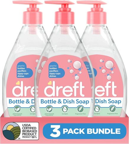 زجاجة Dreft وصابون الطبق | مصنوعة لتنظيف زجاجات الأطفال ، وأكواب sippy ، ومضخات ، ومضخات الثدي ، والمزيد | يزيل بلطف فيلم الحليب والروائح | النبات القائم ، العطر الحرة الصابون الصابون | 18 أوقية (حزمة 3) in Saudi Arabia