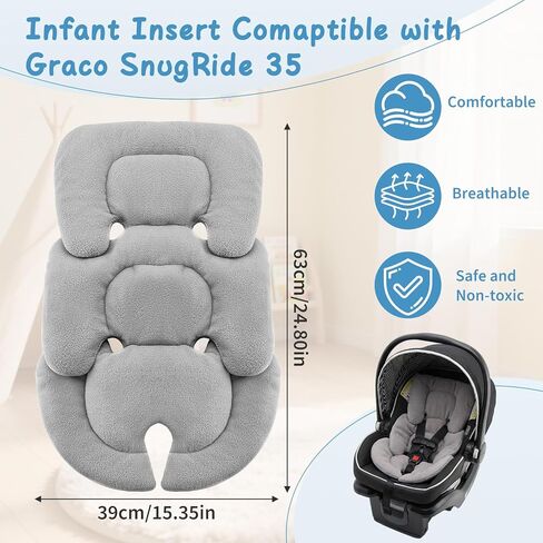 حشوة مقعد السيارة للرضع من UXIETIN متوافقة مع Graco SnugRide 35 - وسادة ناعمة للاستخدام على الوجهين، إدراج مقعد السيارة لحديثي الولادة لـ Graco in Kuwait