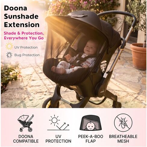 Doona Car Seat Sun Shade Extension, Baby Car Seat Sun Cover Canopy Extender, Infant Stroller Sunshade with UV Protection, Breathable Mesh Bug Net, Newborn Travel Shade in Kuwait