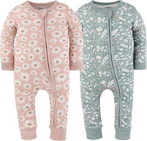 The Peanutshell 2-Pack Sleep and Play Baby Girl Clothes, Soft Cotton Footless Pajamas, Boho Meadow in Kuwait