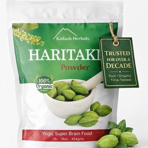 Kailash Herbals Organic Haritaki Powder USDA Certified Organic, 1 Pound - Terminalia chebula - Detoxification & Rejuvenation for Vata* in Kuwait