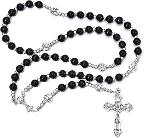 Merroyal Glass Pearl First Communion Rosary with Chalice Centerpiece and Ornate Crucifix, Boys and Girls, Includes Holy Cup Metal Gift Box and Satin Drawstring Bag in Saudi Arabia