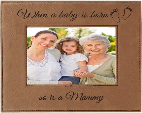 CustomGiftsNow When a Baby is Born so is a Mammy Laser Engarved Faux Leather Grey Leatherette Wall Hanging/Tabletop 8x10 Vertical Picture Group Family New Grandchild Baby Photo Frame in Kuwait