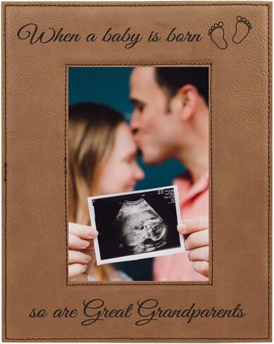 CustomGiftsNow When a Baby is Born so are Great Grandparents Laser Engarved Faux Leather Grey Leatherette Wall Hanging/Tabletop 5x7 Vertical Picture Group Family New Grandchild Baby Photo Frame in Kuwait