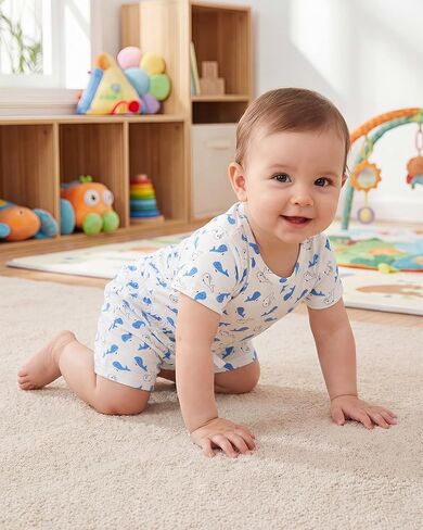 Jecson Newborn Boy Clothes Baby Boy Outfits Summer Set 6-Piece Cotton Short Sleeve Top and Shorts for 0-18M in Kuwait