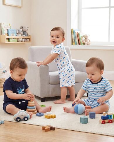 Jecson Newborn Boy Clothes Baby Boy Outfits Summer Set 6-Piece Cotton Short Sleeve Top and Shorts for 0-18M in Kuwait