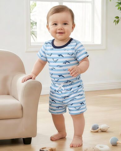Jecson Newborn Boy Clothes Baby Boy Outfits Summer Set 6-Piece Cotton Short Sleeve Top and Shorts for 0-18M in Kuwait