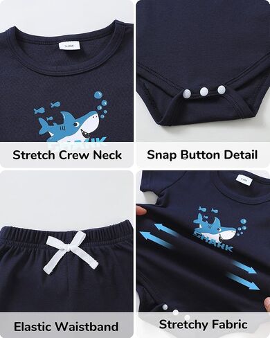 Jecson Newborn Boy Clothes Baby Boy Outfits Summer Set 6-Piece Cotton Short Sleeve Top and Shorts for 0-18M in Kuwait