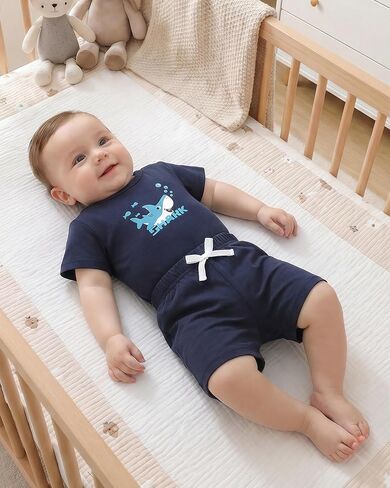 Jecson Newborn Boy Clothes Baby Boy Outfits Summer Set 6-Piece Cotton Short Sleeve Top and Shorts for 0-18M in Kuwait