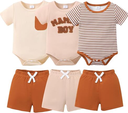 Jecson Newborn Boy Clothes Baby Boy Outfits Summer Set 6-Piece Cotton Short Sleeve Top and Shorts for 0-18M in Kuwait