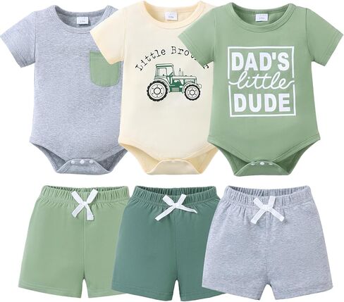 Jecson Newborn Boy Clothes Baby Boy Outfits Summer Set 6-Piece Cotton Short Sleeve Top and Shorts for 0-18M in Kuwait