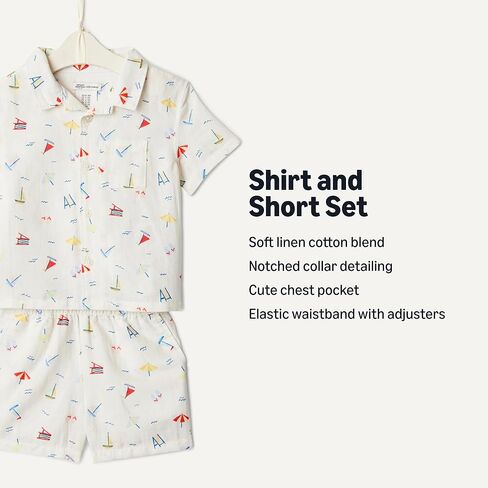 Amazon Essentials x Sofia Grainge Toddlers and Baby Boys' Cotton Linen Short Sleeve Shirt & Shorts Play Set in Kuwait