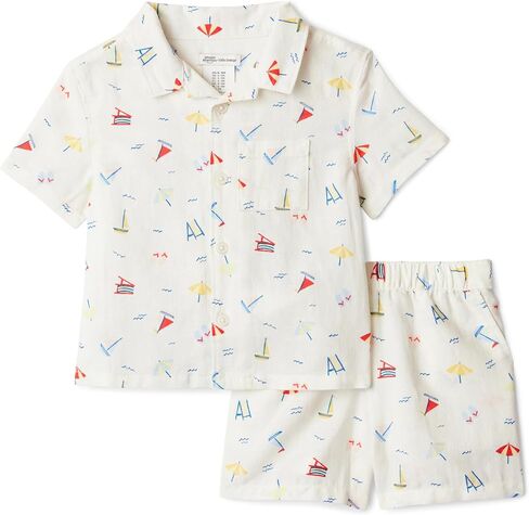 Amazon Essentials x Sofia Grainge Toddlers and Baby Boys' Cotton Linen Short Sleeve Shirt & Shorts Play Set in Kuwait