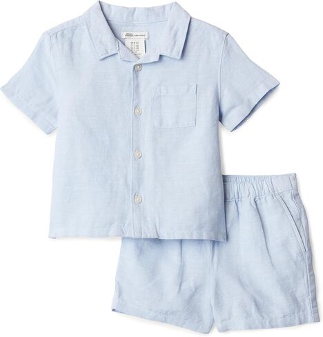 Amazon Essentials x Sofia Grainge Toddlers and Baby Boys' Cotton Linen Short Sleeve Shirt & Shorts Play Set in Kuwait
