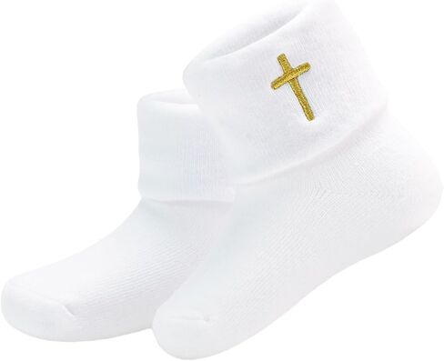 Baptism Socks for Baby Newborn White Turn Cuff Cross Socks,Toddler Ruffle Sock Christening Outfits for Boys Girls in Kuwait