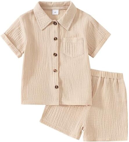 Baby Boys Summer Clothes Toddler Boys Button-down Shirt Tops + Shorts Outfit 2PCS 6 Months-7 Years in Saudi Arabia