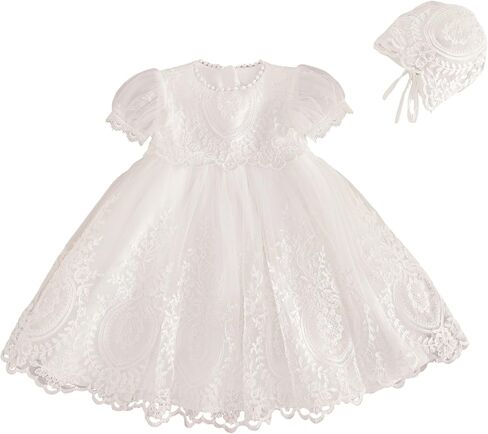Baby Girl Christening Baptism Dress Newborn Floral Embroidered Lace Formal Wedding Dresses Gown Outfit in Kuwait
