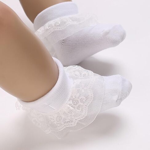 Baptism Socks for Baby Girls,White Cotton Christening Socks with Cross & Lace Ruffle Trim for Newborn & Infants in Saudi Arabia