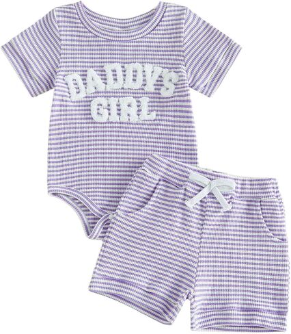 Tsultryofs Baby Girl Summer Clothes Newborn Infant Outfit Letter Embroidery Print Short Sleeve Romper with Shorts 2Pcs Set in Kuwait