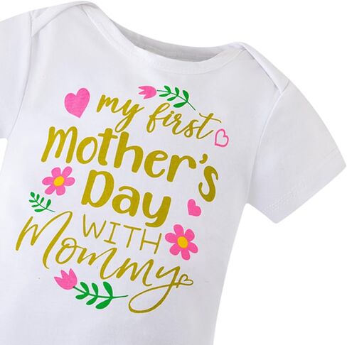 LATOBREATH Baby Girls My 1st Mother's Day Skirt Set Heart print Romper with Headband in Kuwait