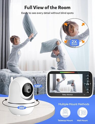 جهاز مراقبة الأطفال GoodBaby مقاس 5 بوصات مع كاميرا وصوت، لا توجد كاميرا WiFi آمنة، بطارية 30 ساعة، PTZ عن بعد، رؤية ليلية تلقائية، درجة حرارة الغرفة، صوت ثنائي الاتجاه، تهويدات، نطاق 960 قدمًا in Kuwait