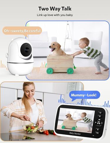 جهاز مراقبة الأطفال GoodBaby مقاس 5 بوصات مع كاميرا وصوت، لا توجد كاميرا WiFi آمنة، بطارية 30 ساعة، PTZ عن بعد، رؤية ليلية تلقائية، درجة حرارة الغرفة، صوت ثنائي الاتجاه، تهويدات، نطاق 960 قدمًا in Kuwait