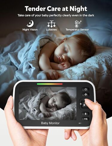 جهاز مراقبة الأطفال GoodBaby مقاس 5 بوصات مع كاميرا وصوت، لا توجد كاميرا WiFi آمنة، بطارية 30 ساعة، PTZ عن بعد، رؤية ليلية تلقائية، درجة حرارة الغرفة، صوت ثنائي الاتجاه، تهويدات، نطاق 960 قدمًا in Kuwait