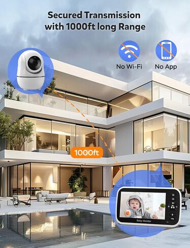 جهاز مراقبة الأطفال GoodBaby مقاس 5 بوصات مع كاميرا وصوت، لا توجد كاميرا WiFi آمنة، بطارية 30 ساعة، PTZ عن بعد، رؤية ليلية تلقائية، درجة حرارة الغرفة، صوت ثنائي الاتجاه، تهويدات، نطاق 960 قدمًا in Kuwait