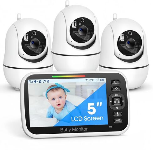 جهاز مراقبة الأطفال GoodBaby مقاس 5 بوصات مع كاميرا وصوت، لا توجد كاميرا WiFi آمنة، بطارية 30 ساعة، PTZ عن بعد، رؤية ليلية تلقائية، درجة حرارة الغرفة، صوت ثنائي الاتجاه، تهويدات، نطاق 960 قدمًا in Kuwait