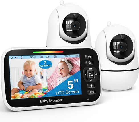 جهاز مراقبة الأطفال GoodBaby مقاس 5 بوصات مع كاميرا وصوت، لا توجد كاميرا WiFi آمنة، بطارية 30 ساعة، PTZ عن بعد، رؤية ليلية تلقائية، درجة حرارة الغرفة، صوت ثنائي الاتجاه، تهويدات، نطاق 960 قدمًا in Kuwait