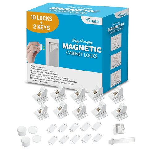 20 Pack Magnetic Cabinet Locks Baby Proofing - Vmaisi Children Proof Cupboard Drawers Latches - Adhesive Easy Installation in Saudi Arabia