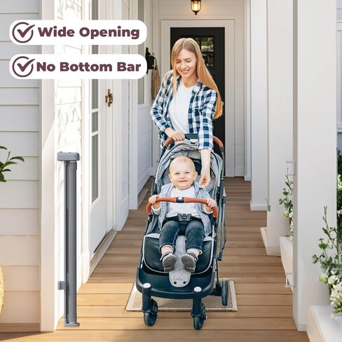 Retractable Baby Gate for Stairs, 55" Wide Mesh Dog Gate Indoor, 34" Tall Child Gate for Doorways, Hallways, Deck, Indoor Outdoor Pet Baby Safety Essentials for Home, Grey in Kuwait