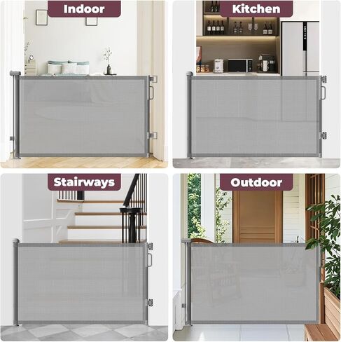 Retractable Baby Gate for Stairs, 55" Wide Mesh Dog Gate Indoor, 34" Tall Child Gate for Doorways, Hallways, Deck, Indoor Outdoor Pet Baby Safety Essentials for Home, Grey in Kuwait